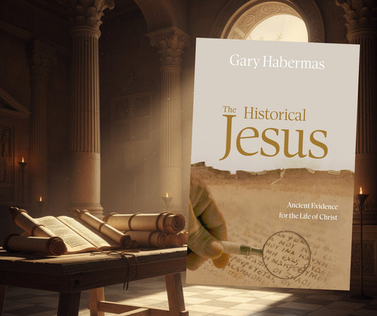 Historical Jesus bookcover with table full of scrolls in a temple