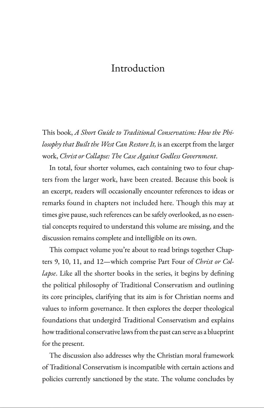 Introduction page of a book discussing Traditional Conservatism with text on a white background.