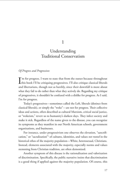 Book page with text on traditional conservatism and progressives