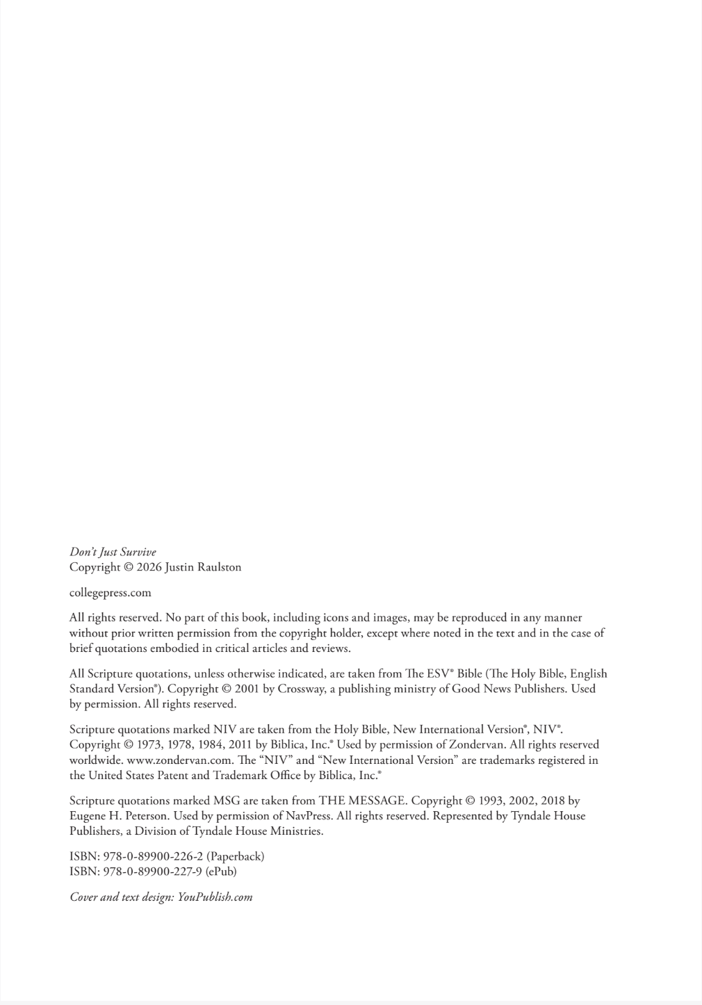 Don't just survive copyight page white with black text