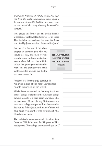 page with book excerpt white with black text and lines for notes