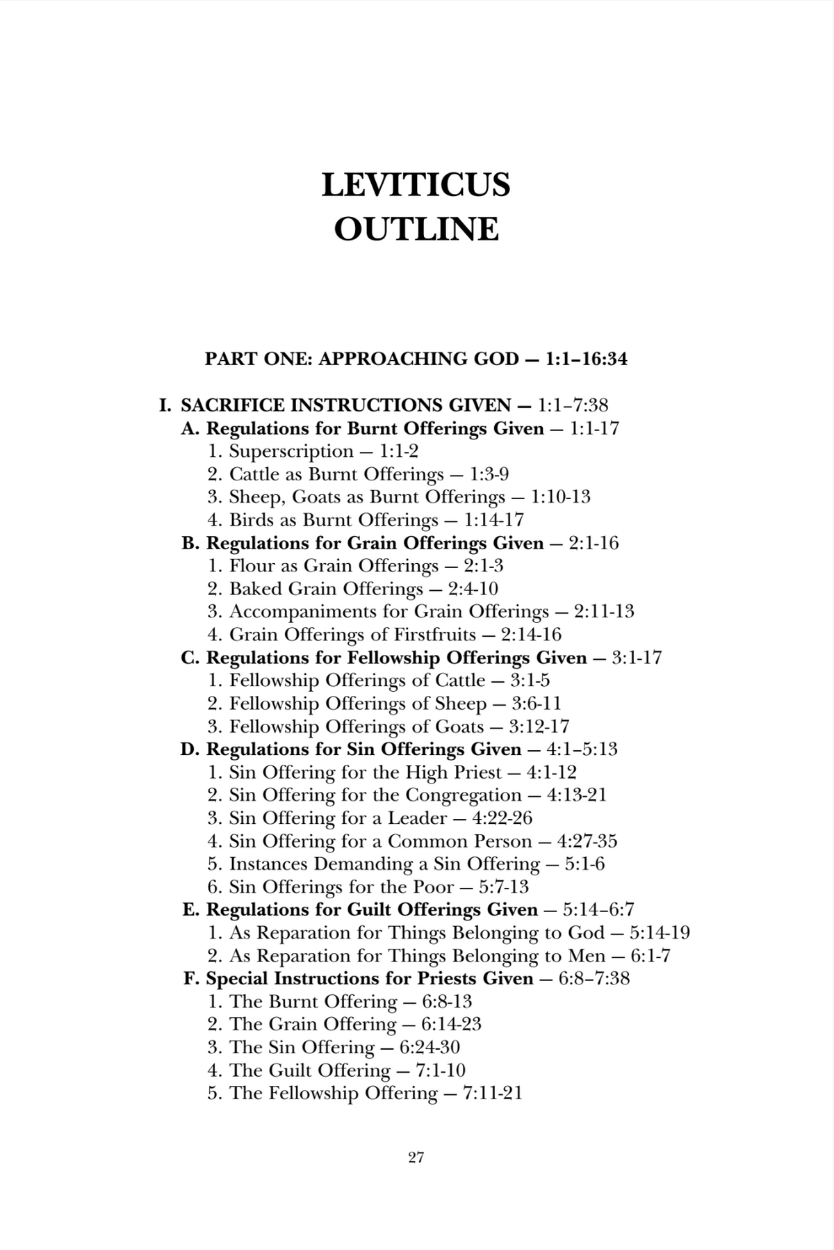 Outline of Leviticus with chapter and verse references on a white background