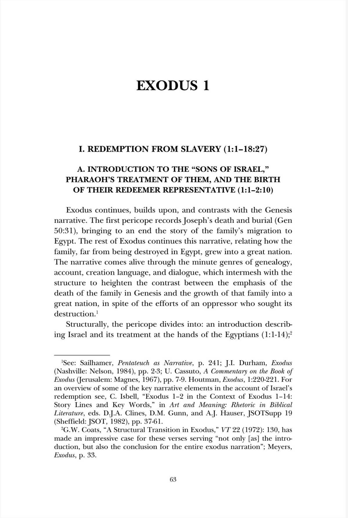 A scanned page from a book or journal article titled 'EXODUS 1', showing printed text with a black title and paragraphs on an off-white page.