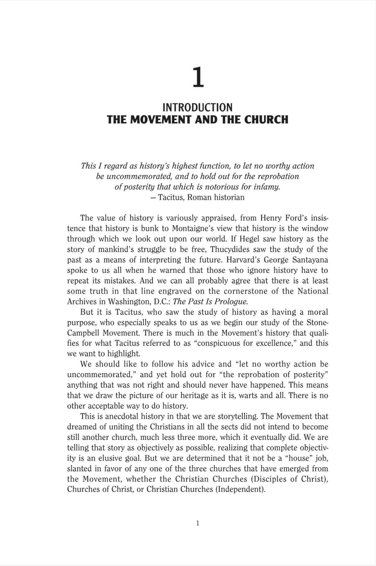 A scanned book page with the title 'INTRODUCTION THE MOVEMENT AND THE CHURCH' in bold uppercase text, followed by a paragraph of body text on a white page.