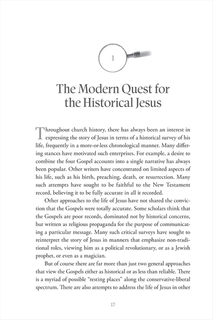 Book page with text on the modern quest for the historical Jesus