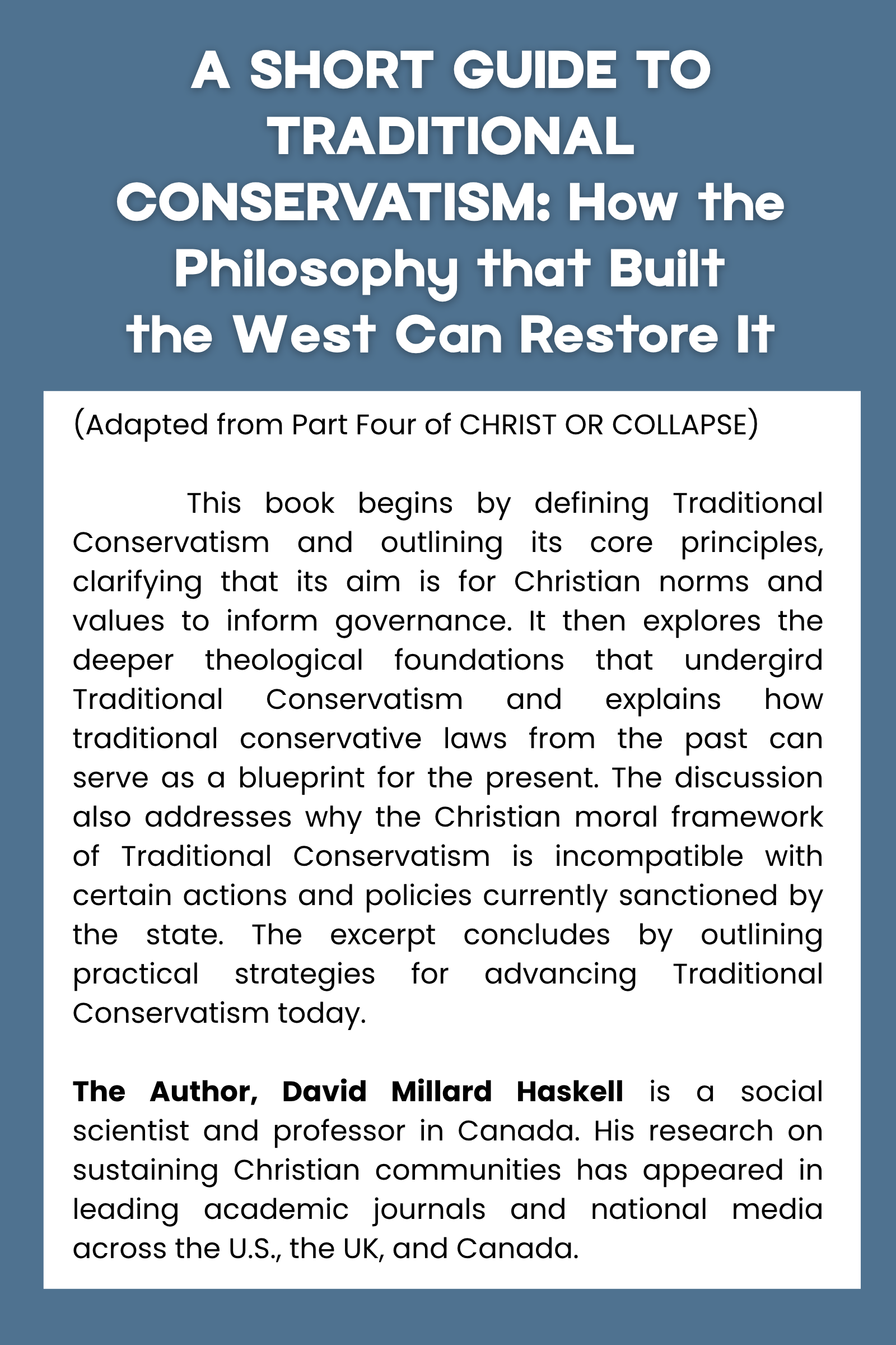 Book cover of 'A Short Guide to Traditional Conservatism' with text on a blue background